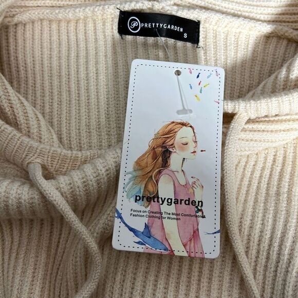 Pretty Garden Women's Drop Shoulder Sweater Dress Hooded Rib Knit Beige Small - Picture 5 of 7